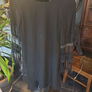 BCBGeneration Black Midi Dress with Sheer Lace Accents